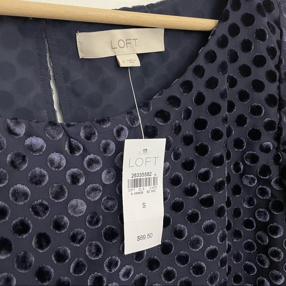 Loft | NWT Velvet Dark Navy Polka Dot Blouse - Picture 3 of 11